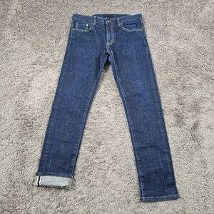Uniqlo Jeans Mens 30 Selvedge Denim Slim Straight Low Rise Stretch Dark Wash